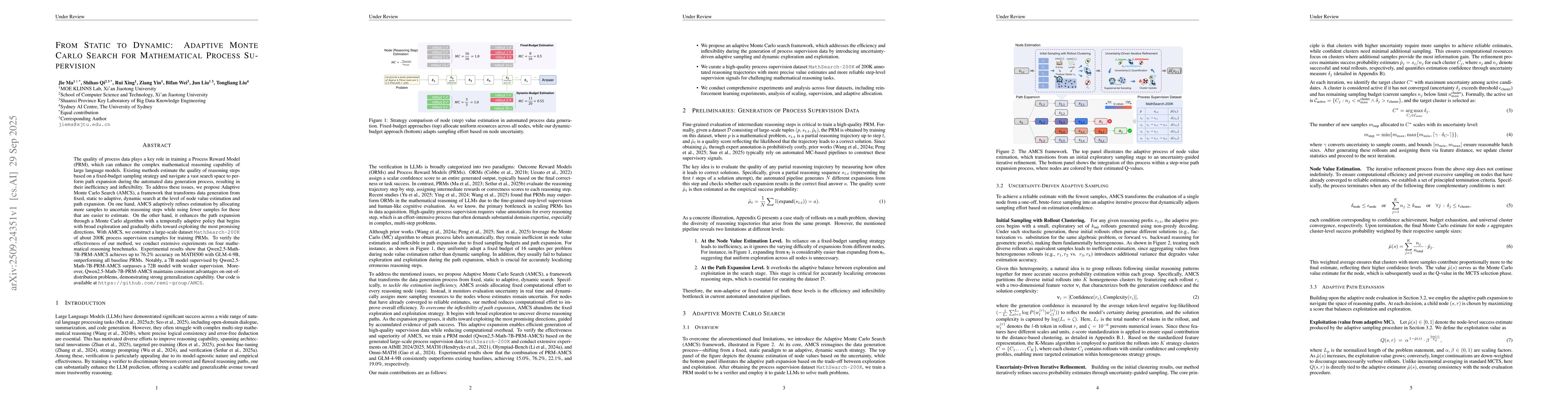 Thumbnail for From Static to Dynamic: Adaptive Monte Carlo Search for Mathematical
  Process Supervision