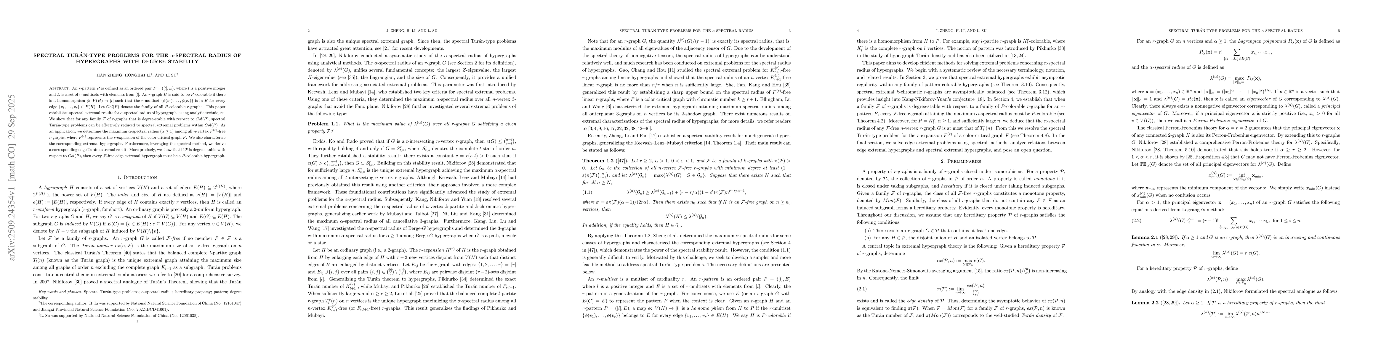 Thumbnail for Spectral Turán-type problems for the $α$-spectral radius of
  hypergraphs with degree stability