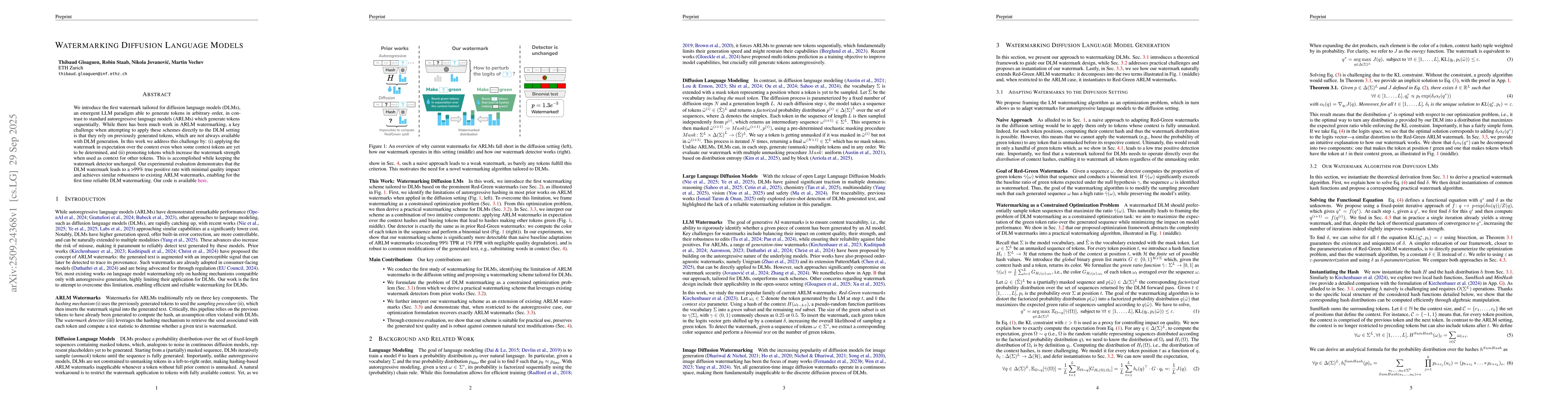 Thumbnail for Watermarking Diffusion Language Models