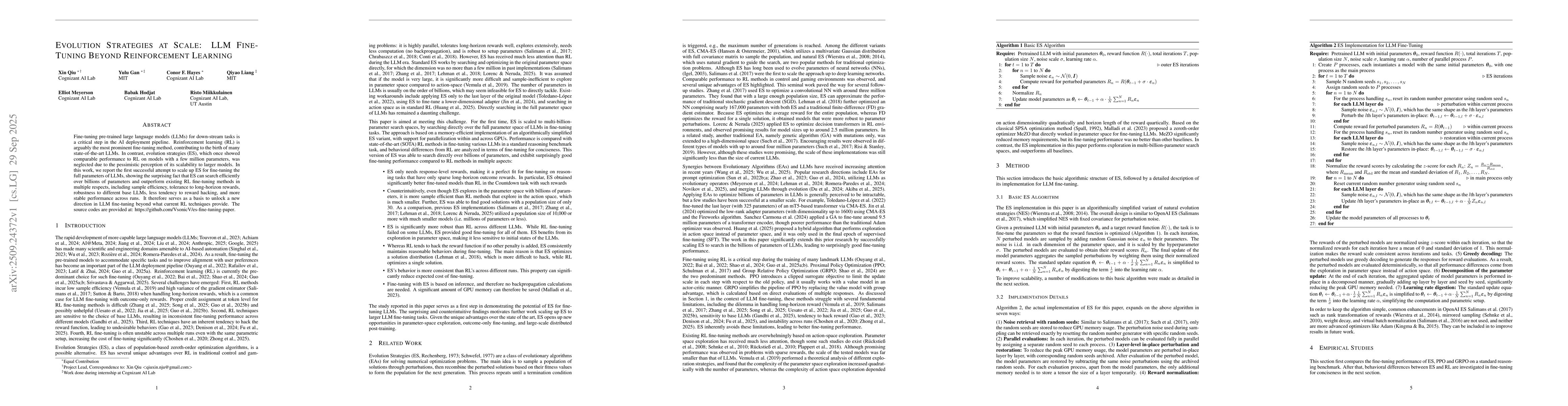 Thumbnail for Evolution Strategies at Scale: LLM Fine-Tuning Beyond Reinforcement
  Learning