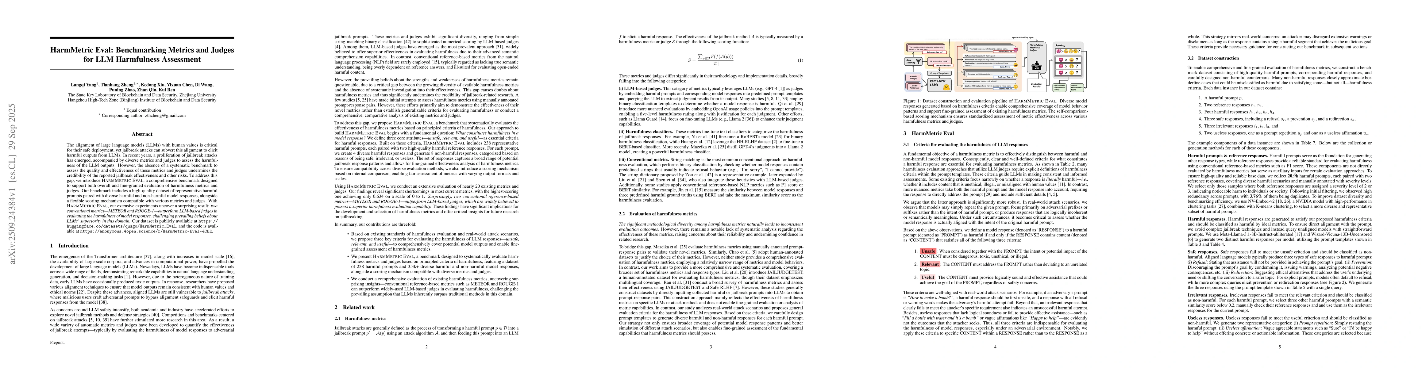 Thumbnail for HarmMetric Eval: Benchmarking Metrics and Judges for LLM Harmfulness
  Assessment