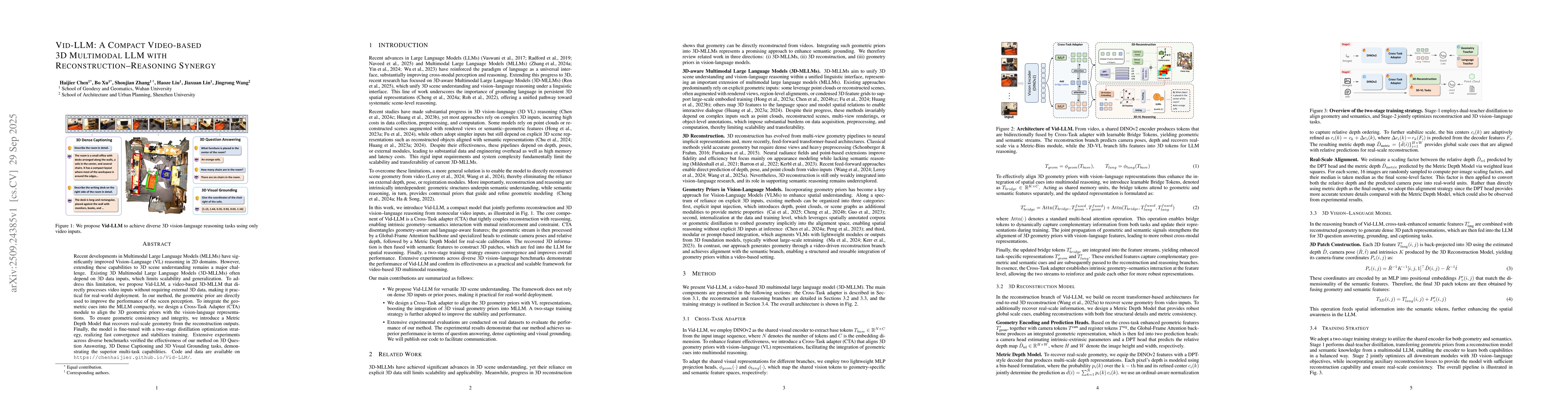 Thumbnail for Vid-LLM: A Compact Video-based 3D Multimodal LLM with
  Reconstruction-Reasoning Synergy