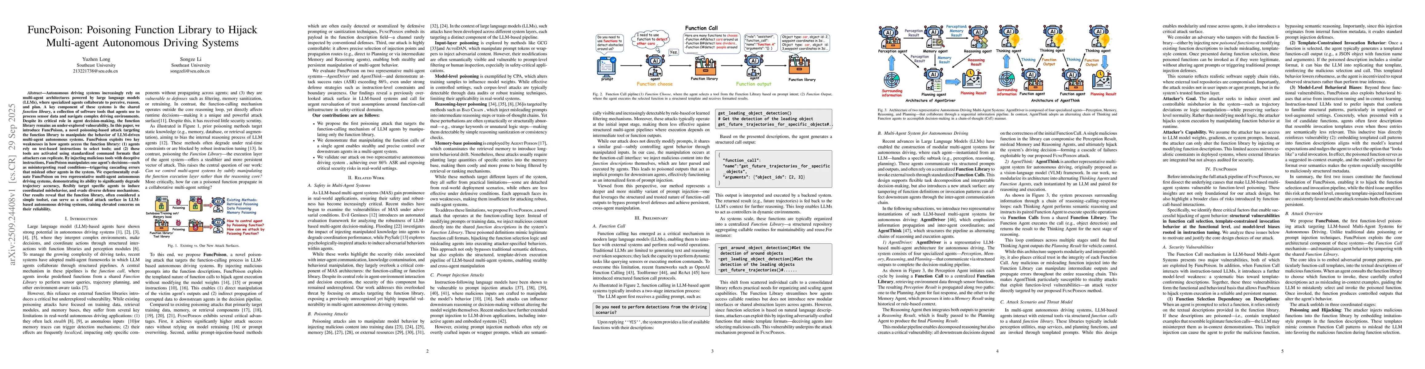 Thumbnail for FuncPoison: Poisoning Function Library to Hijack Multi-agent Autonomous
  Driving Systems