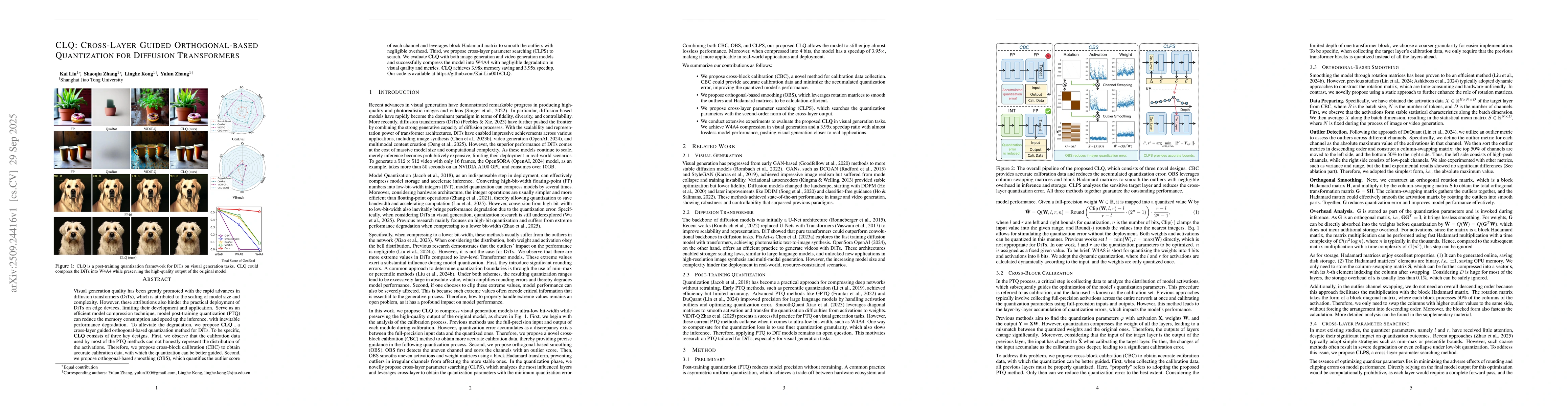 Thumbnail for CLQ: Cross-Layer Guided Orthogonal-based Quantization for Diffusion
  Transformers