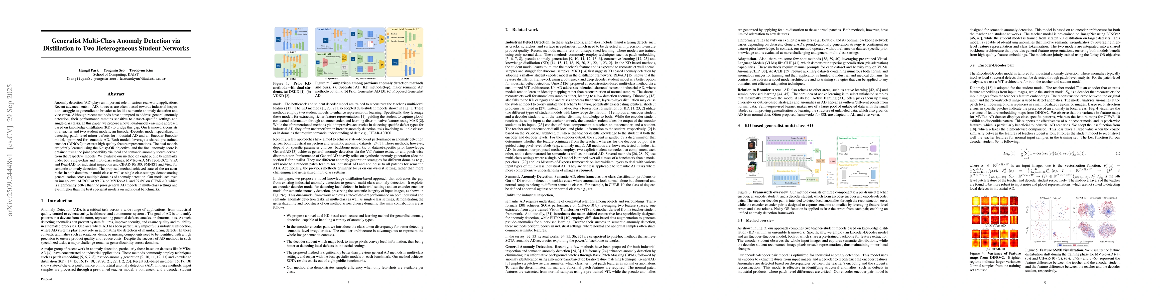 Thumbnail for Generalist Multi-Class Anomaly Detection via Distillation to Two
  Heterogeneous Student Networks