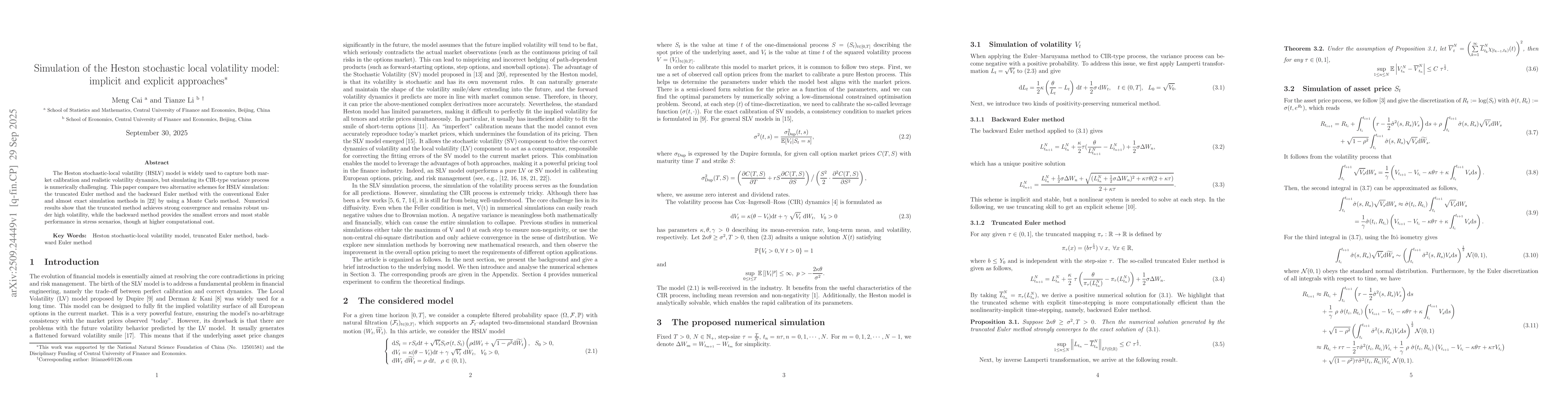 Thumbnail for Simulation of the Heston stochastic local volatility model: implicit and
  explicit approaches