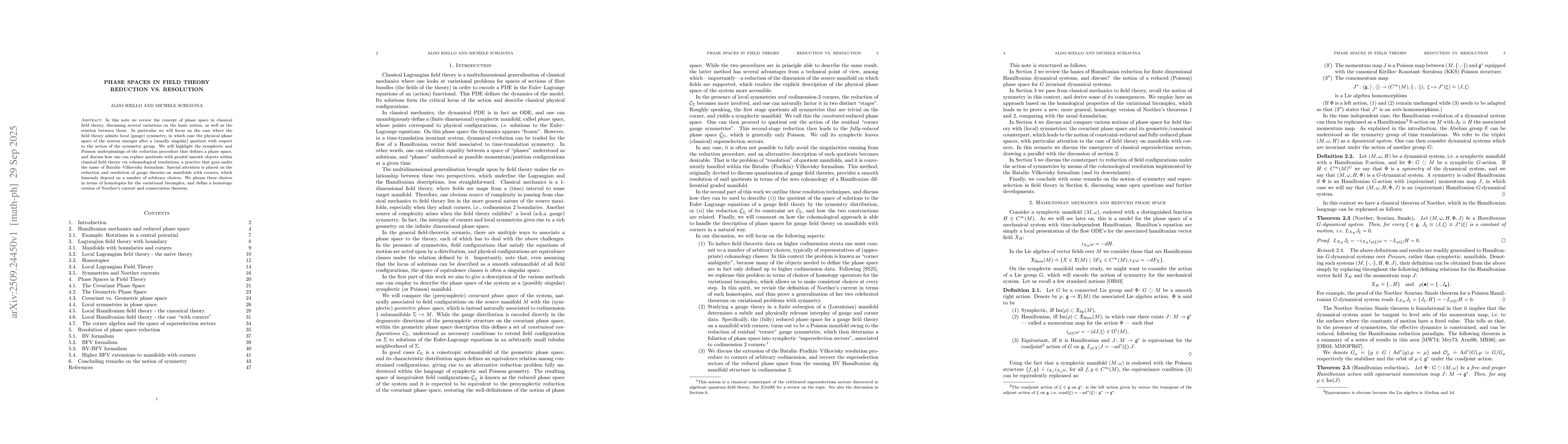 Thumbnail for Phase spaces in field theory: Reduction vs. resolution
