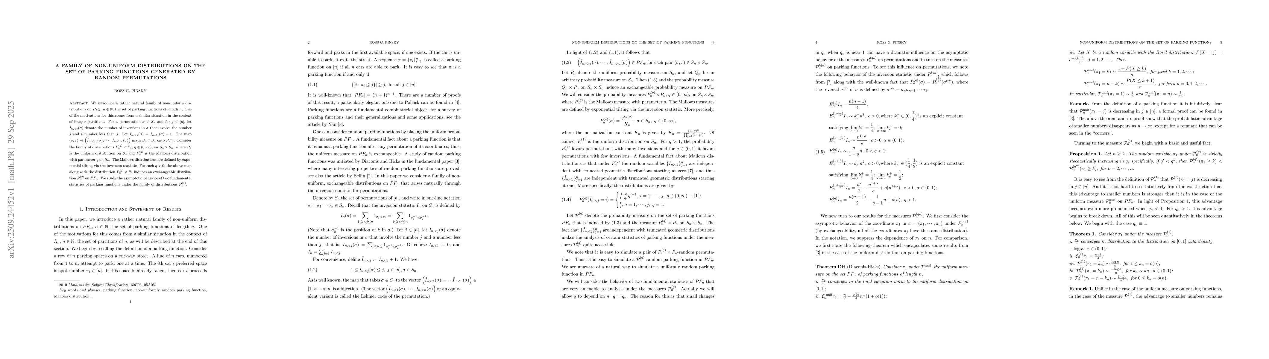 Thumbnail for A family of non-uniform distributions on the set of parking functions
  generated by random permutations