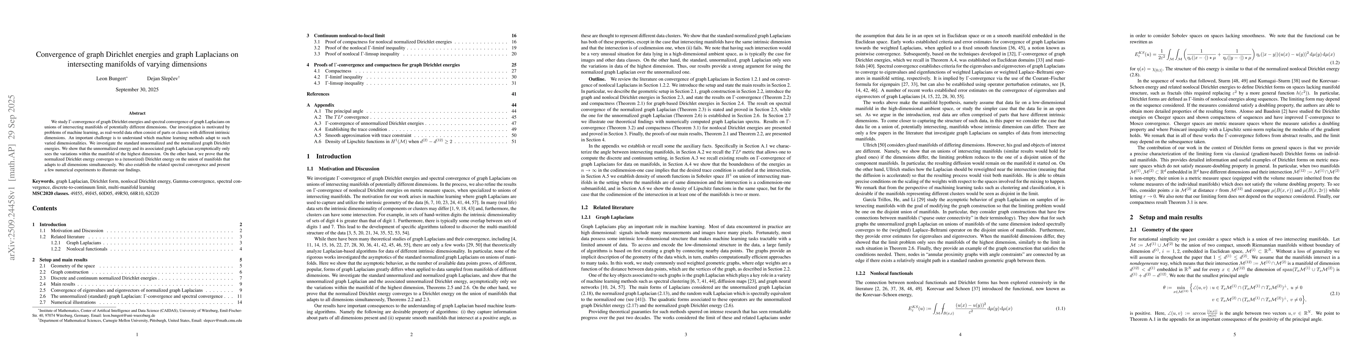 Thumbnail for Convergence of graph Dirichlet energies and graph Laplacians on
  intersecting manifolds of varying dimensions