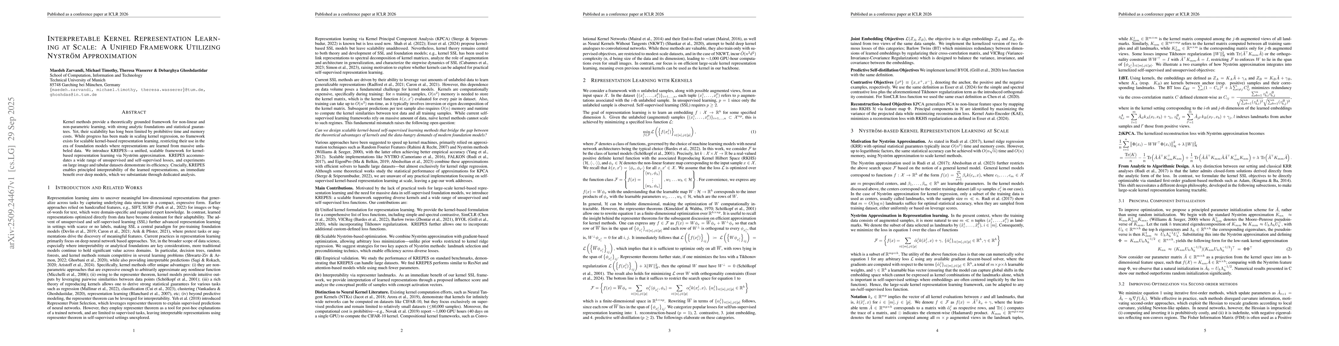 Thumbnail for Interpretable Kernel Representation Learning at Scale: A Unified
  Framework Utilizing Nyström Approximation