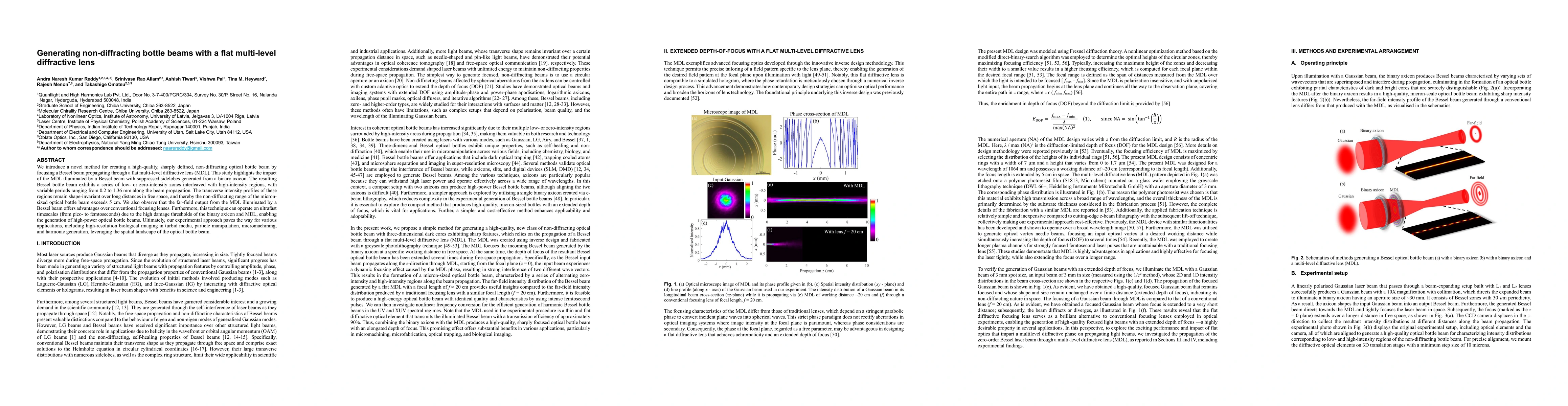 Thumbnail for Generating non-diffracting bottle beams with a flat multi-level
  diffractive lens