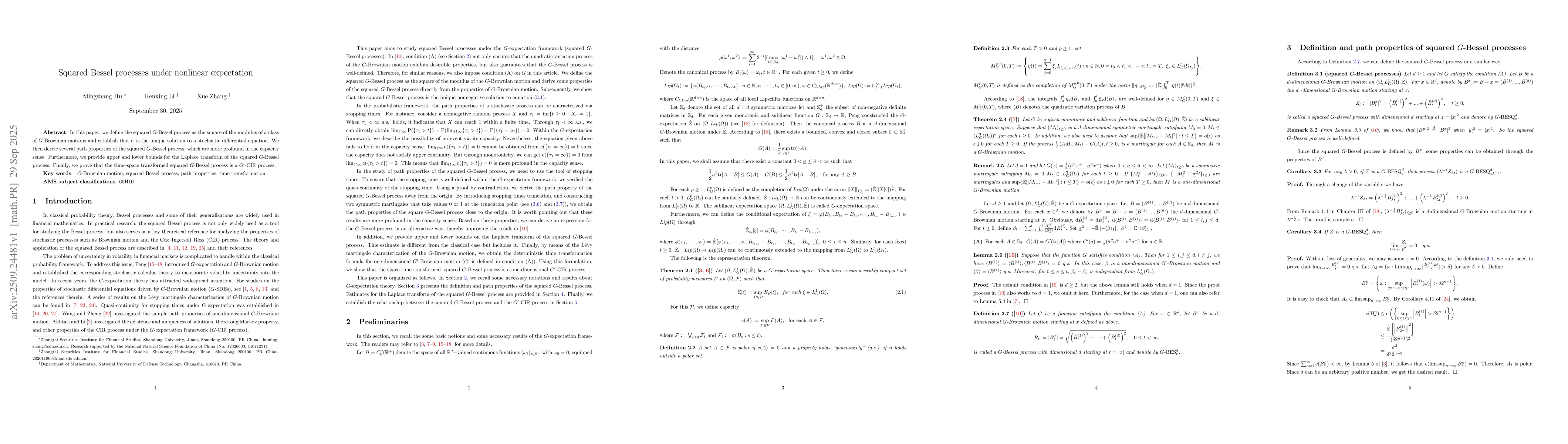 Thumbnail for Squared Bessel processes under nonlinear expectation