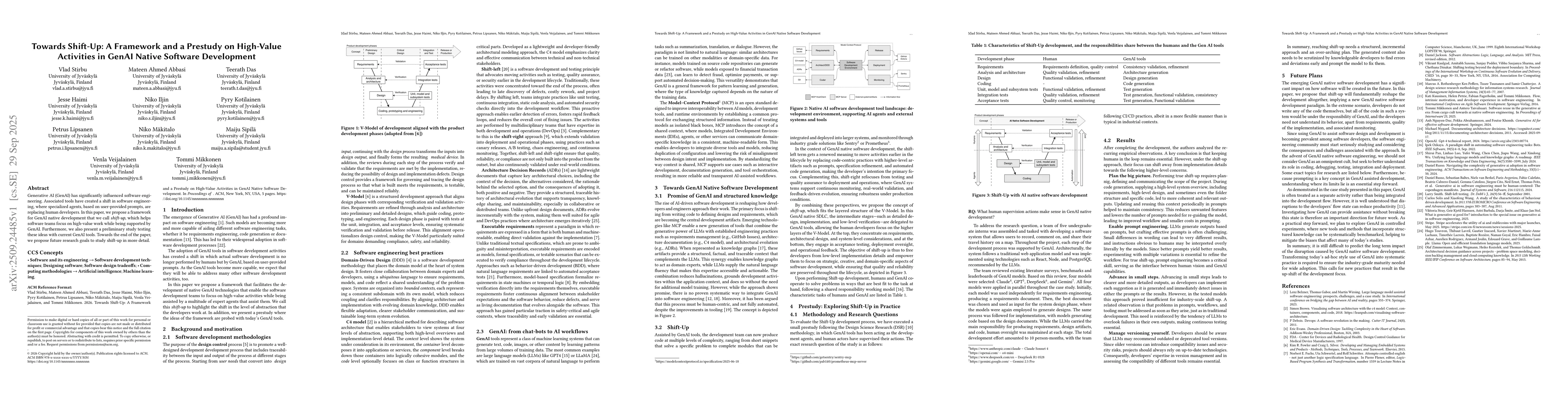 Thumbnail for Towards Shift-Up: A Framework and a Prestudy on High-Value Activities in
  GenAI Native Software Development