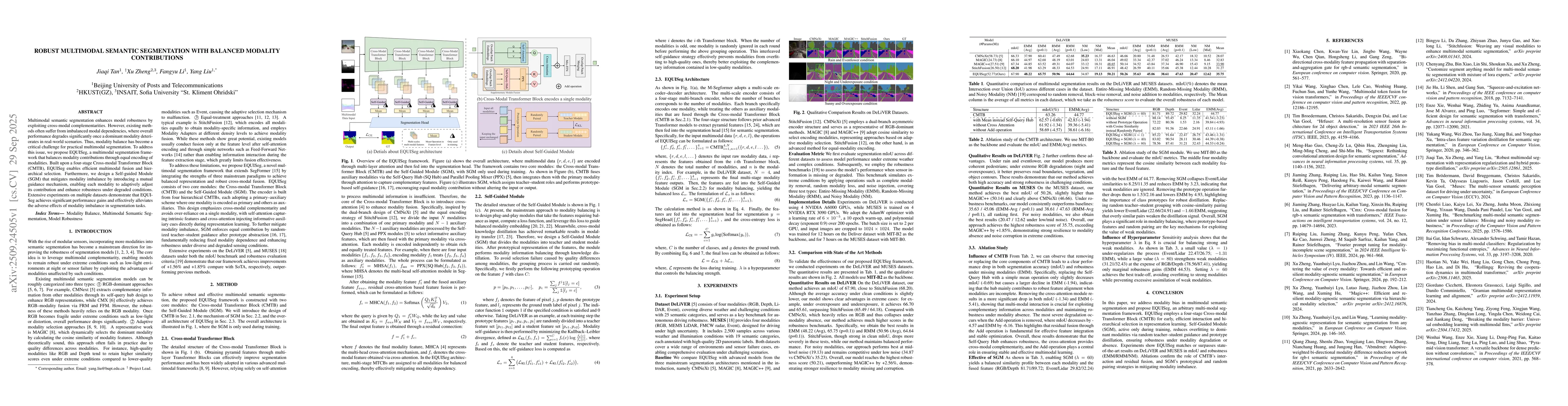 Thumbnail for Robust Multimodal Semantic Segmentation with Balanced Modality
  Contributions