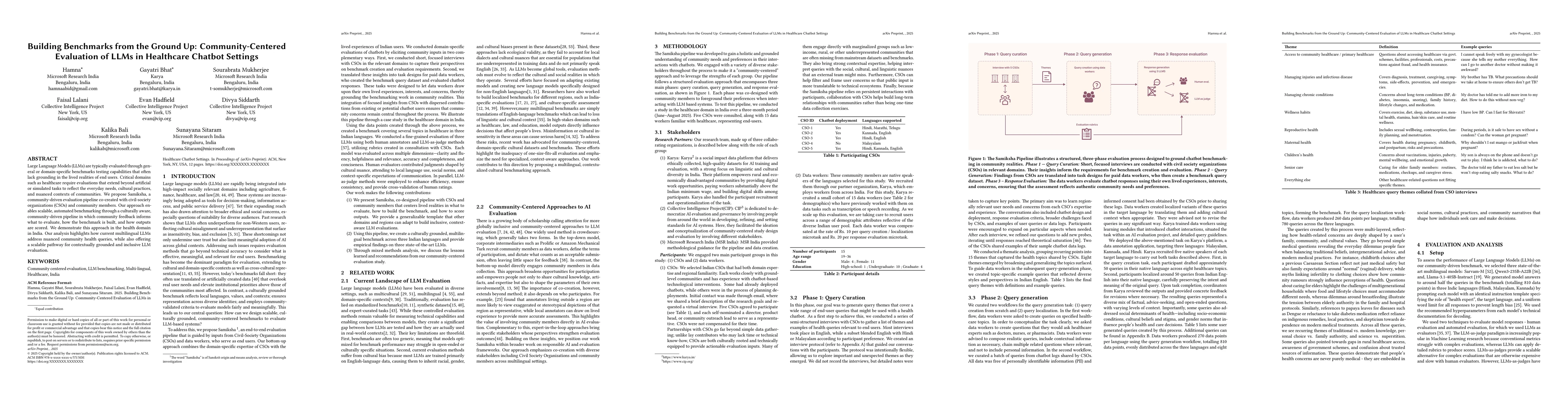 Thumbnail for Building Benchmarks from the Ground Up: Community-Centered Evaluation of
  LLMs in Healthcare Chatbot Settings