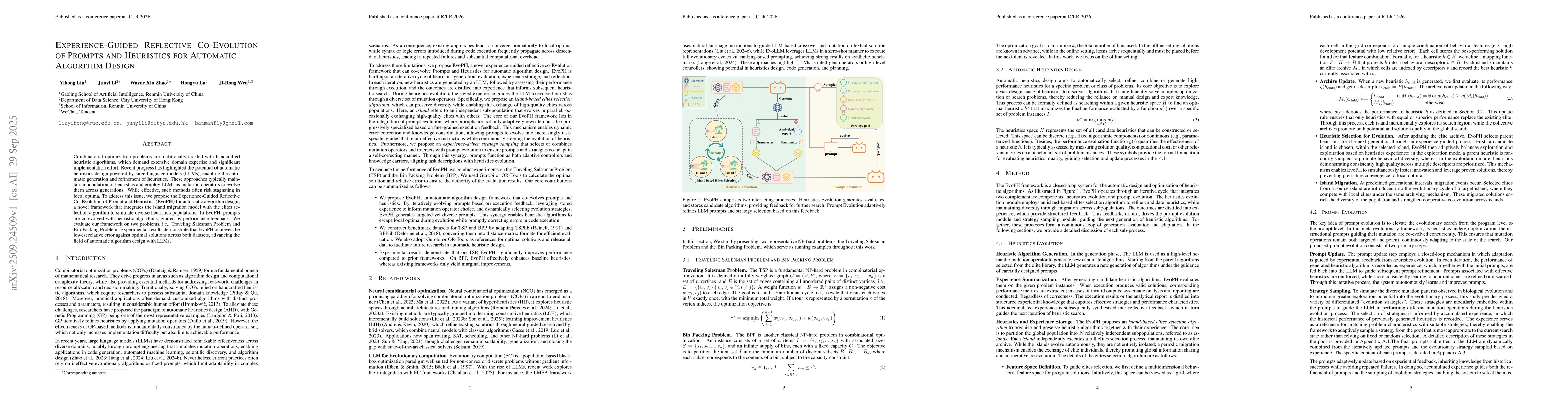 Thumbnail for Experience-guided reflective co-evolution of prompts and heuristics for
  automatic algorithm design