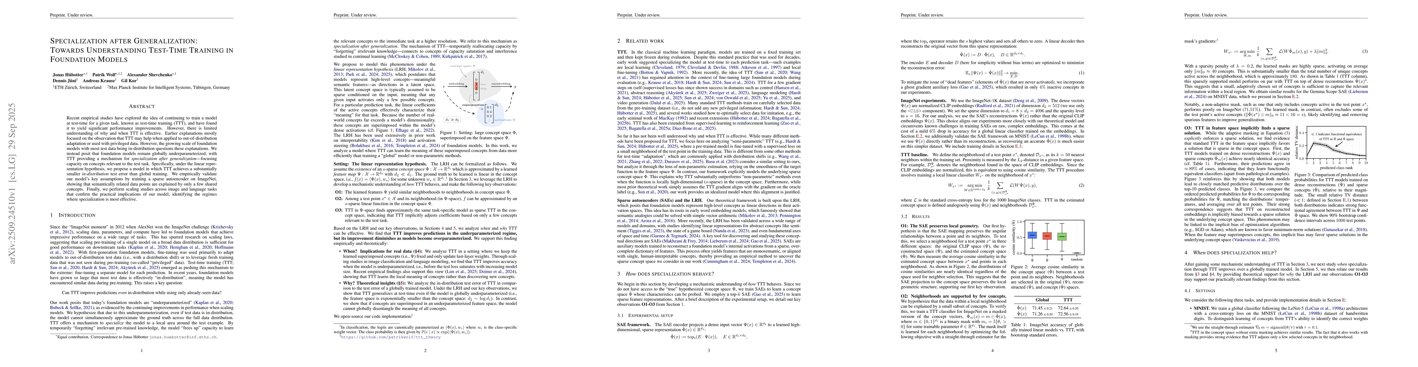 Thumbnail for Specialization after Generalization: Towards Understanding Test-Time
  Training in Foundation Models