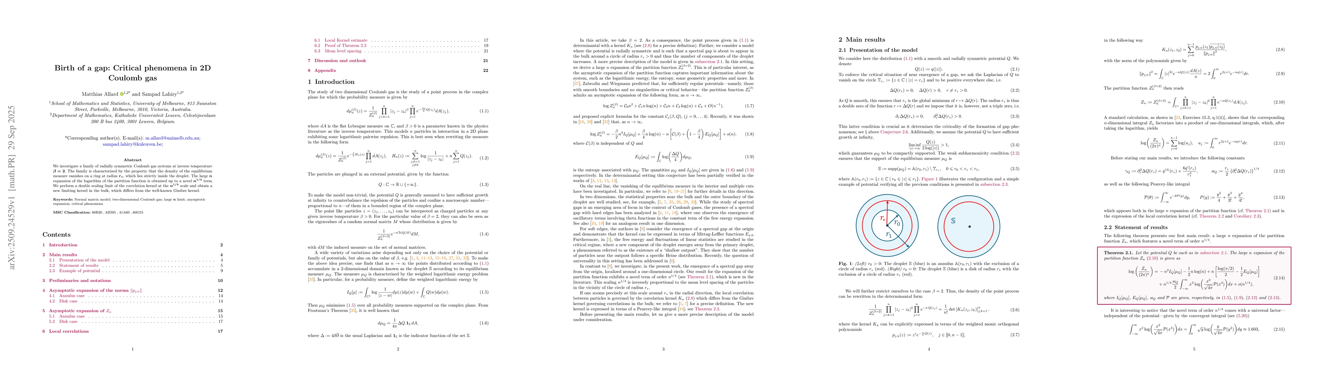Thumbnail for Birth of a gap: Critical phenomena in 2D Coulomb gas