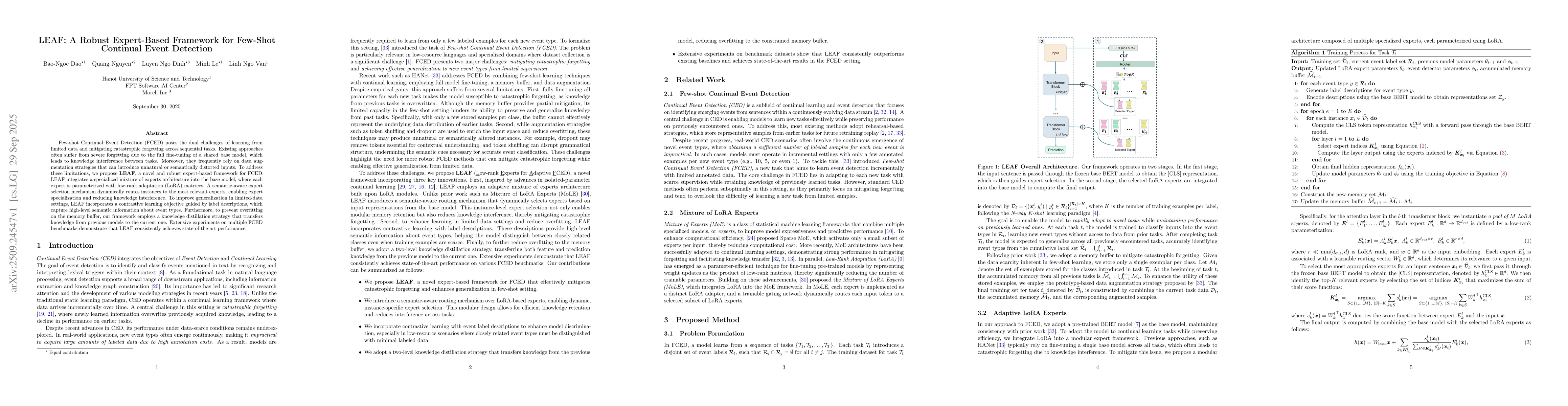 Thumbnail for LEAF: A Robust Expert-Based Framework for Few-Shot Continual Event
  Detection
