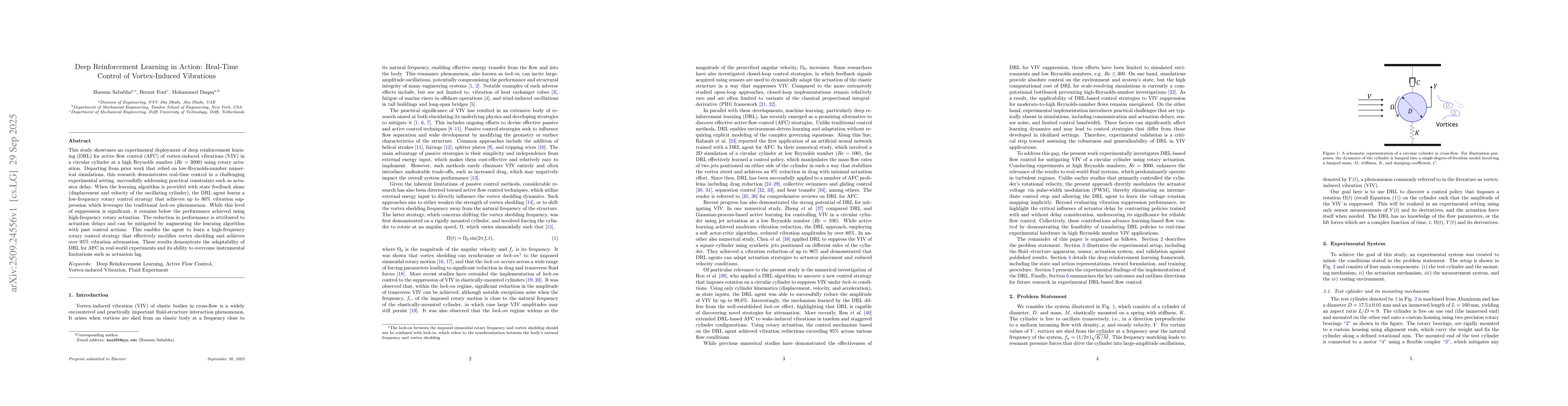 Thumbnail for Deep Reinforcement Learning in Action: Real-Time Control of
  Vortex-Induced Vibrations