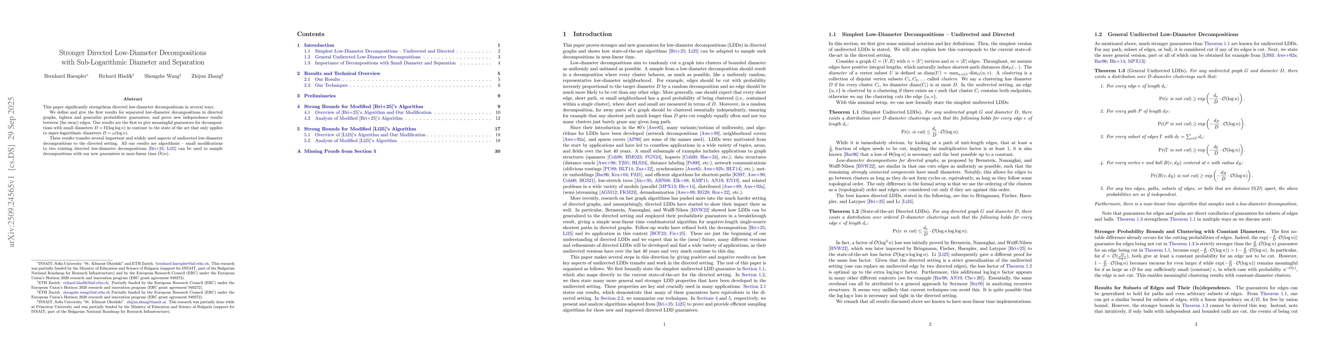 Thumbnail for Stronger Directed Low-Diameter Decompositions with Sub-Logarithmic
  Diameter and Separation