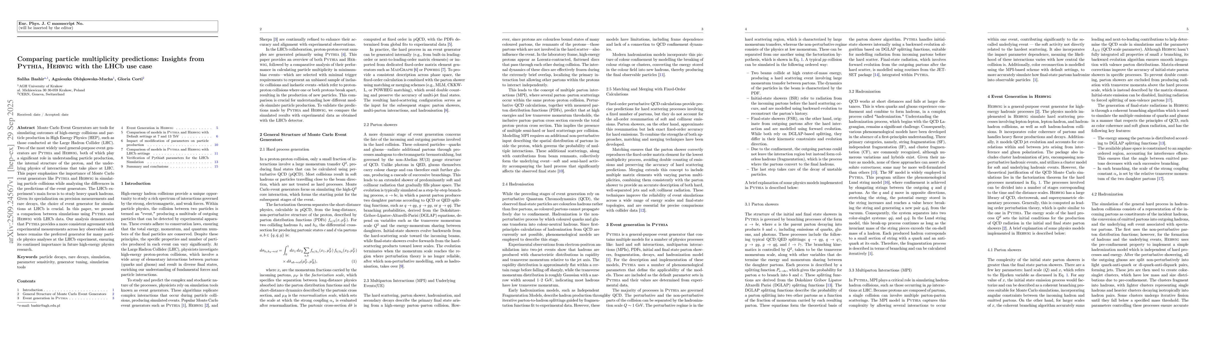 Thumbnail for Comparing particle multiplicity predictions: Insights from Pythia,
  Herwig with the LHCb use case
