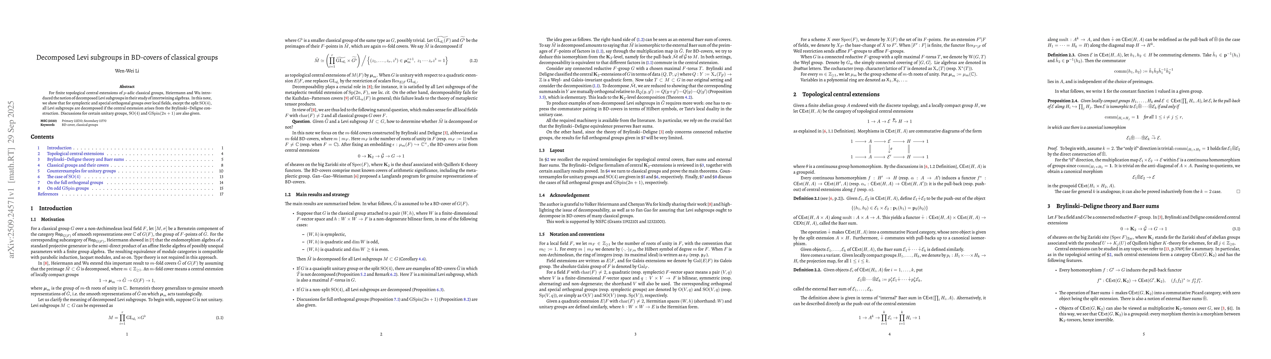 Thumbnail for Decomposed Levi subgroups in BD-covers of classical groups