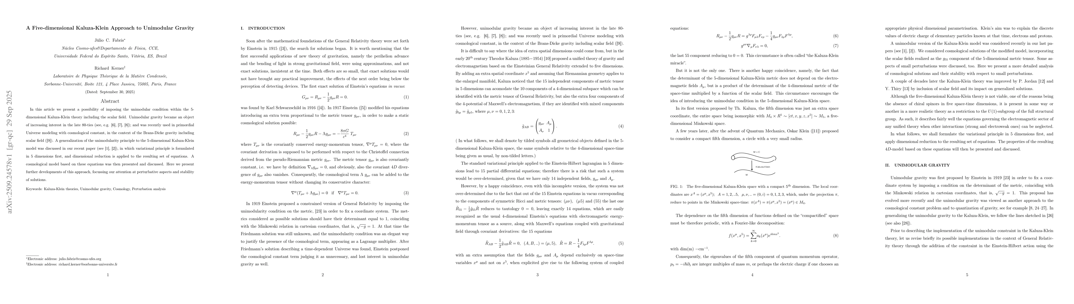 Thumbnail for A Five-dimensional Kaluza-Klein Approach to Unimodular Gravity