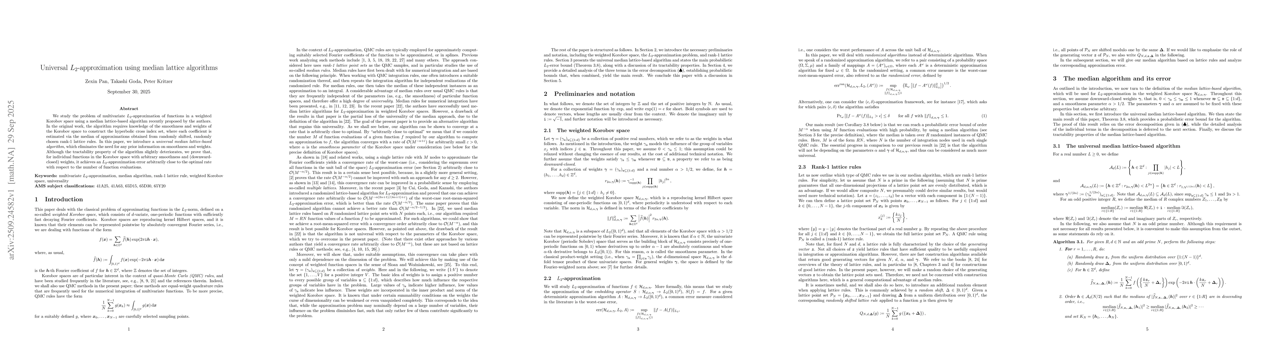 Thumbnail for Universal $L_2$-approximation using median lattice algorithms