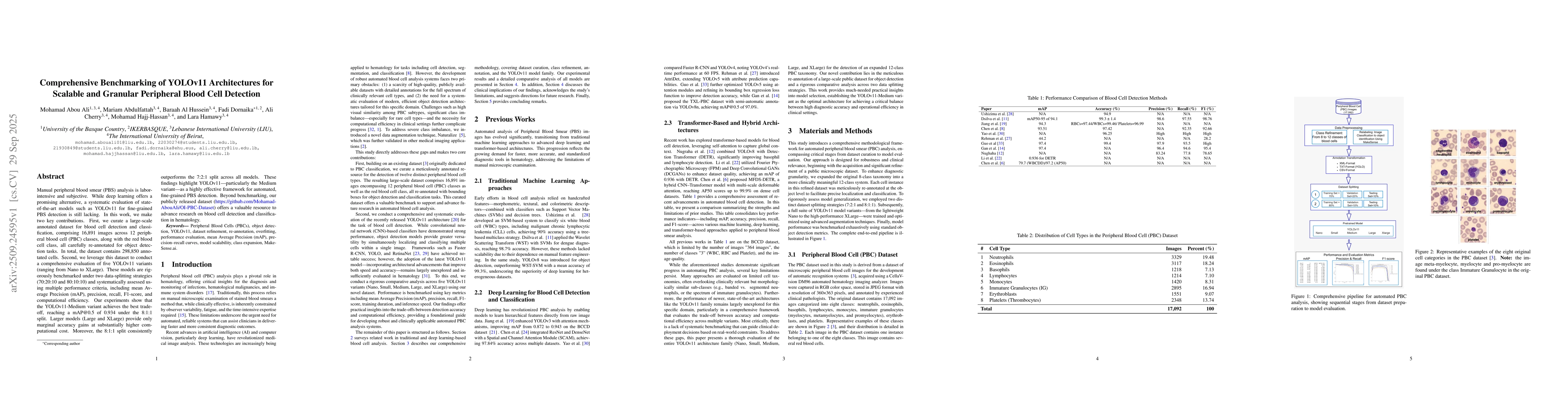 Thumbnail for Comprehensive Benchmarking of YOLOv11 Architectures for Scalable and
  Granular Peripheral Blood Cell Detection