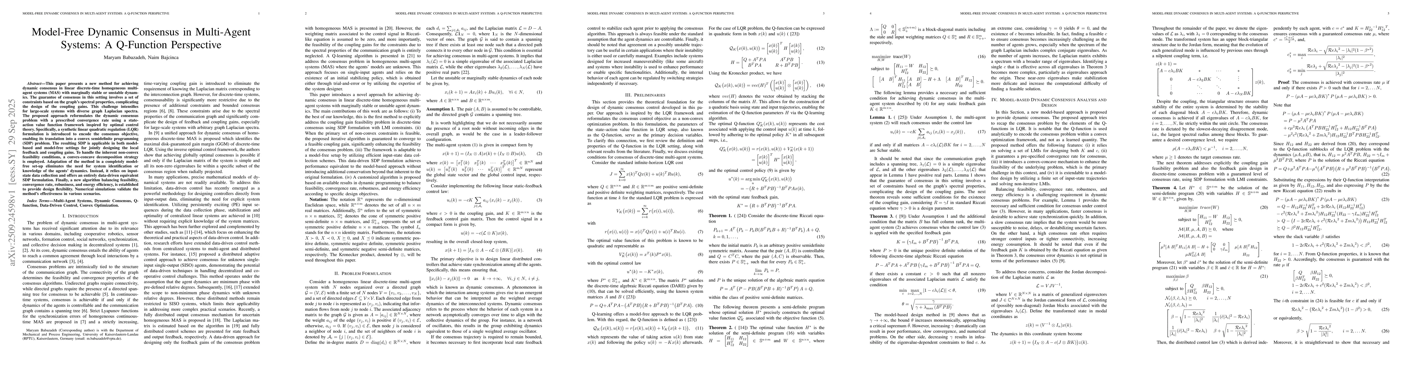 Thumbnail for Model-Free Dynamic Consensus in Multi-Agent Systems: A Q-Function
  Perspective