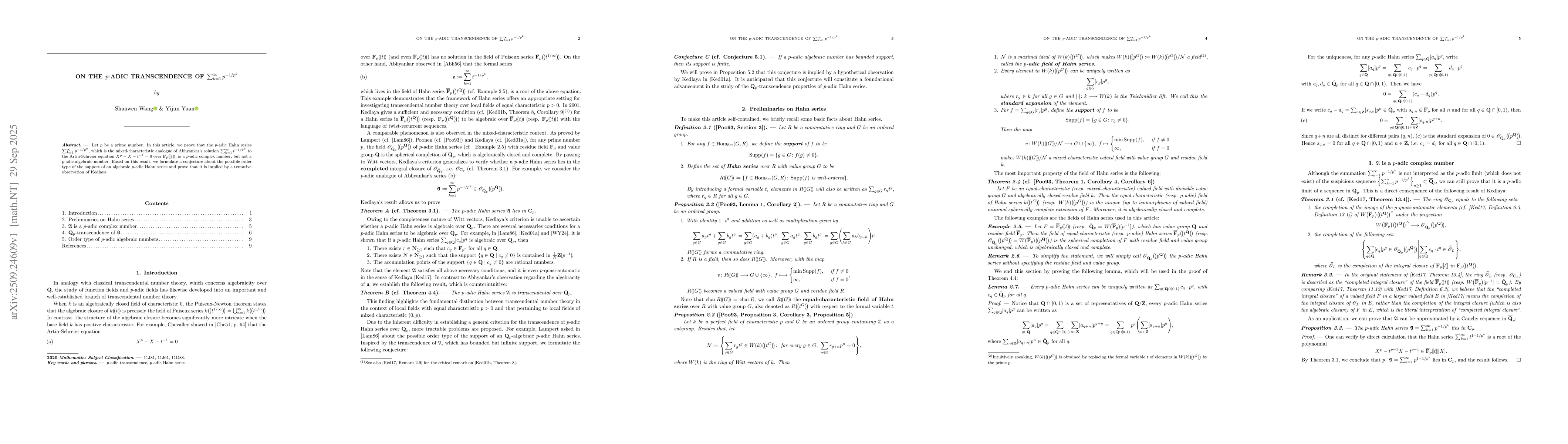 Thumbnail for On the $p$-adic transcendence of $\sum_{k=1}^\infty p^{-1/p^k}$