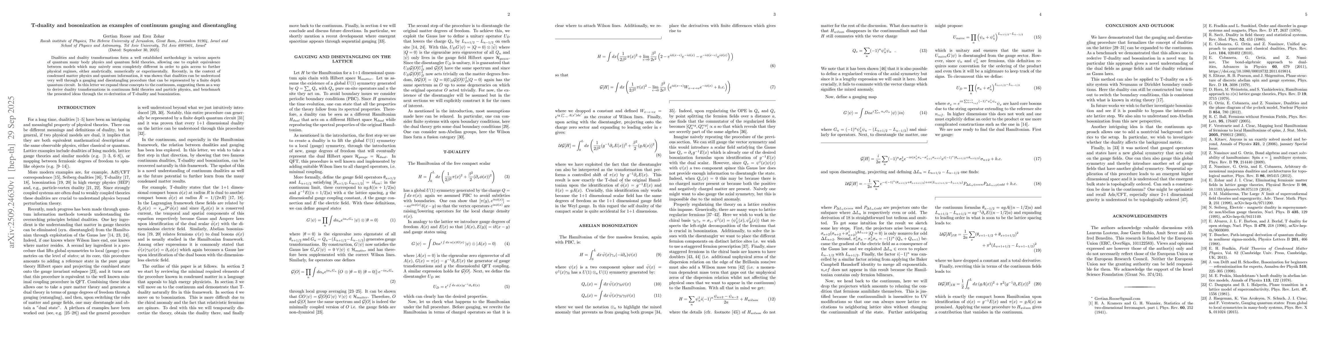 Thumbnail for T-duality and bosonization as examples of continuum gauging and
  disentangling