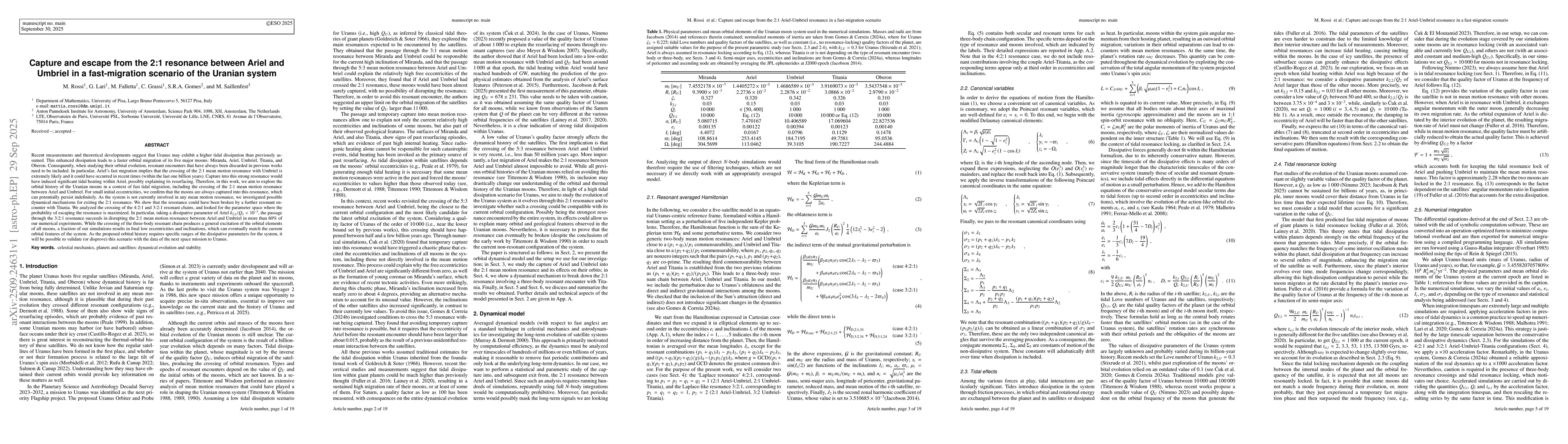 Thumbnail for Capture and escape from the 2:1 resonance between Ariel and Umbriel in a
  fast-migration scenario of the Uranian system