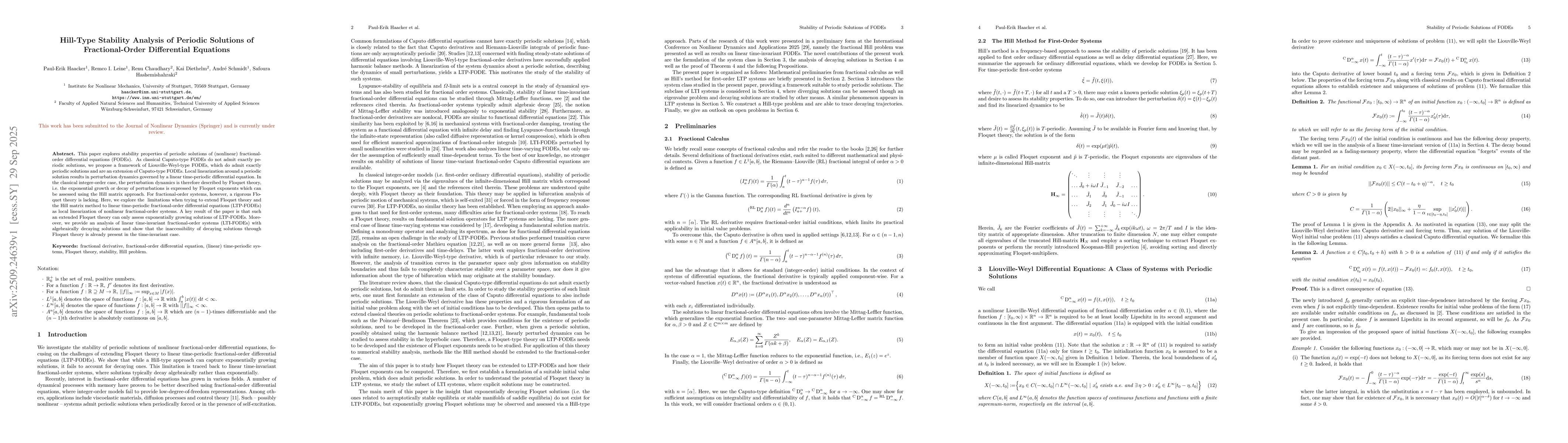 Thumbnail for Hill-Type Stability Analysis of Periodic Solutions of Fractional-Order
  Differential Equations