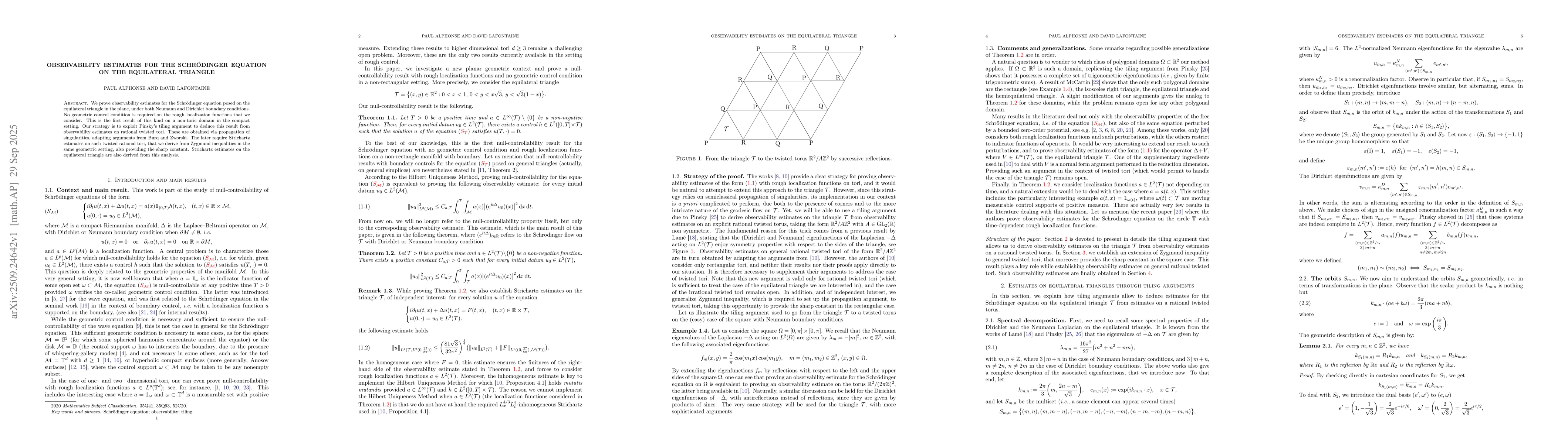 Thumbnail for Observability estimates for the Schrödinger equation on the
  equilateral triangle