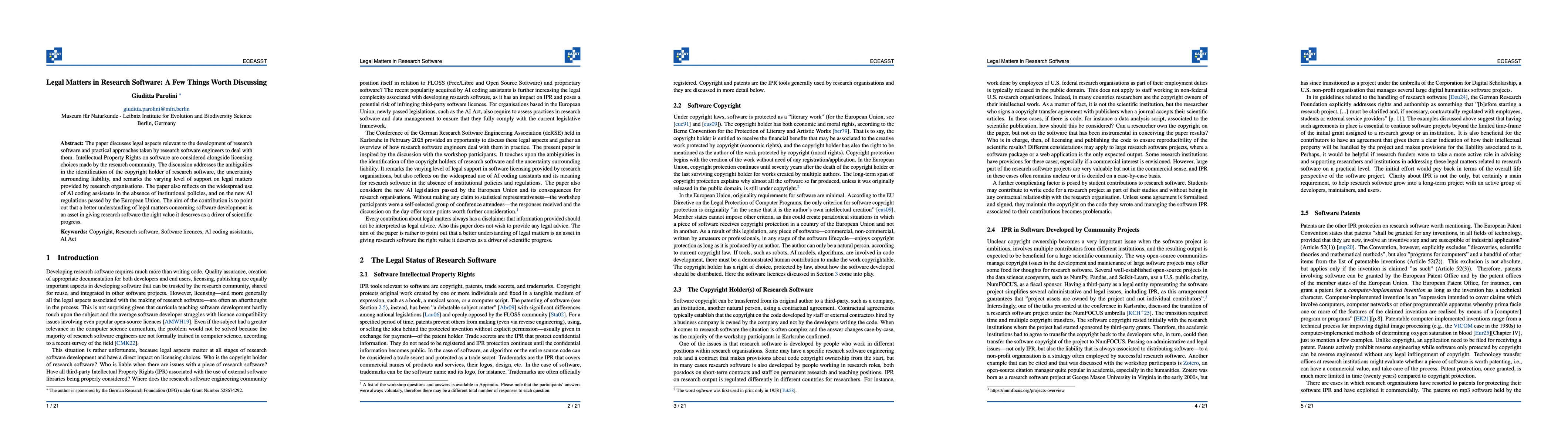 Thumbnail for Legal Matters in Research Software: A Few Things Worth Discussing