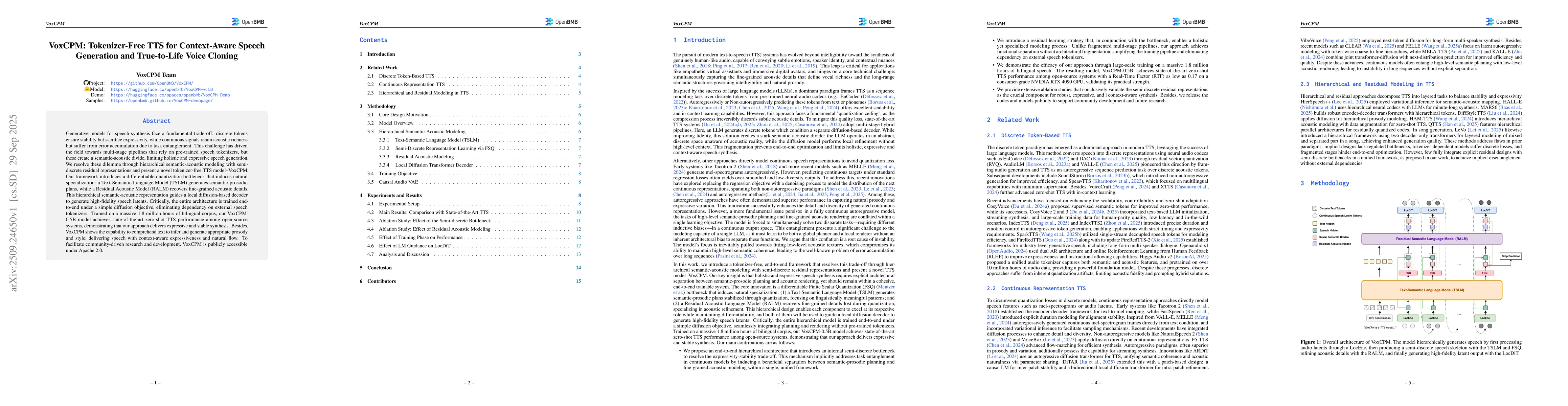Thumbnail for VoxCPM: Tokenizer-Free TTS for Context-Aware Speech Generation and
  True-to-Life Voice Cloning