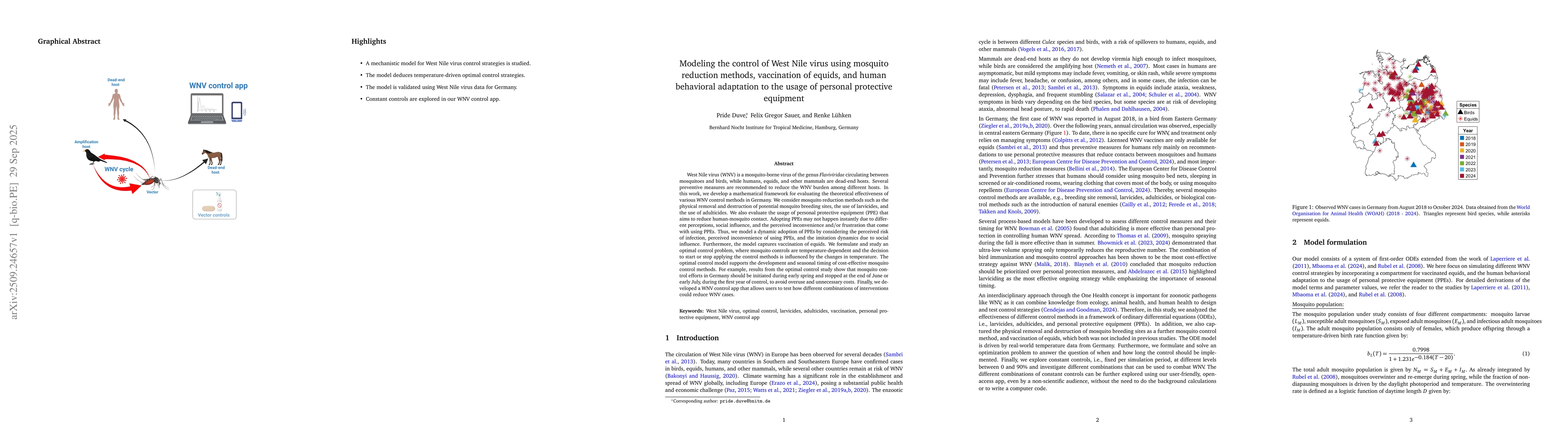 Thumbnail for Modeling the control of West Nile virus using mosquito reduction
  methods, vaccination of equids, and human behavioral adaptation to the usage
  of personal protective equipment