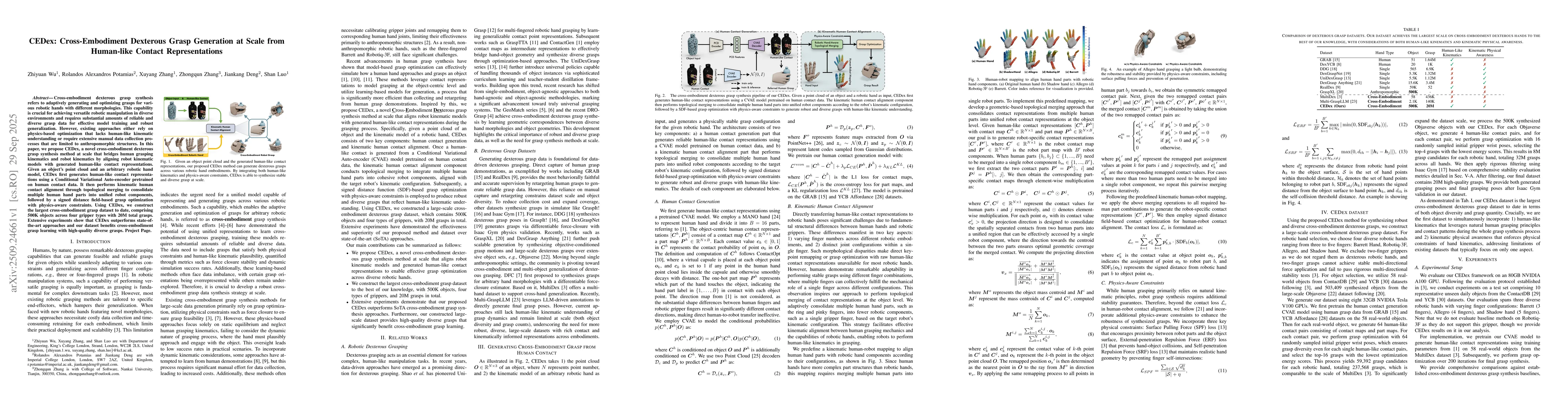Thumbnail for CEDex: Cross-Embodiment Dexterous Grasp Generation at Scale from
  Human-like Contact Representations
