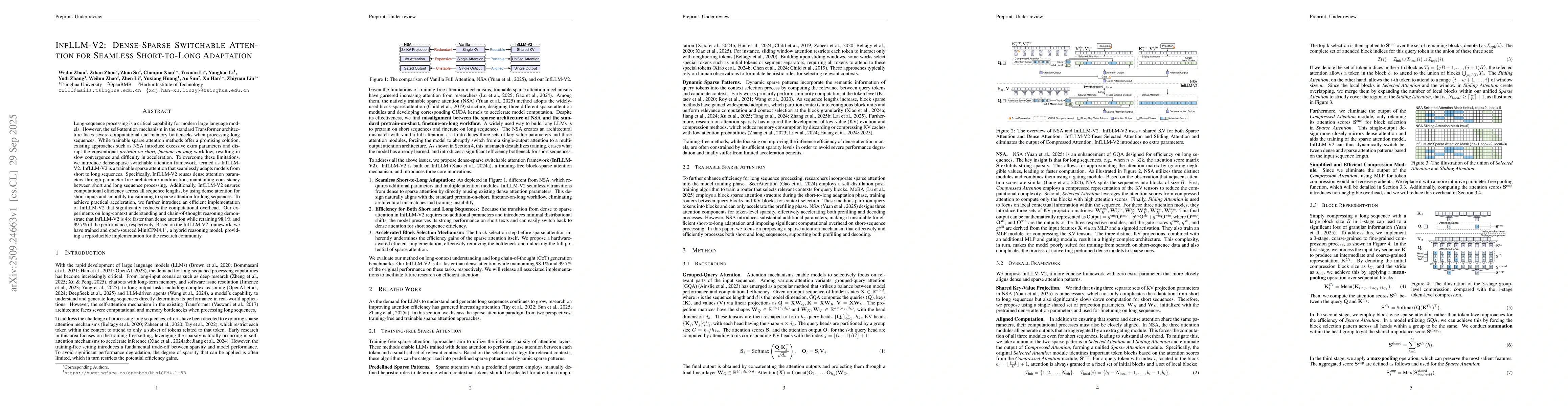 Thumbnail for InfLLM-V2: Dense-Sparse Switchable Attention for Seamless Short-to-Long
  Adaptation