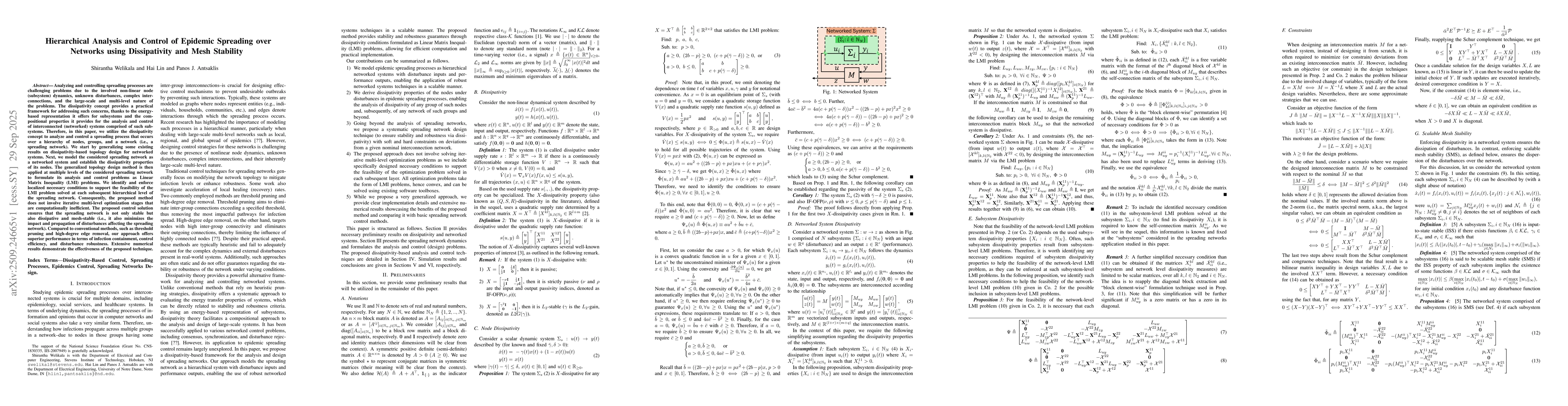 Thumbnail for Hierarchical Analysis and Control of Epidemic Spreading over Networks
  using Dissipativity and Mesh Stability