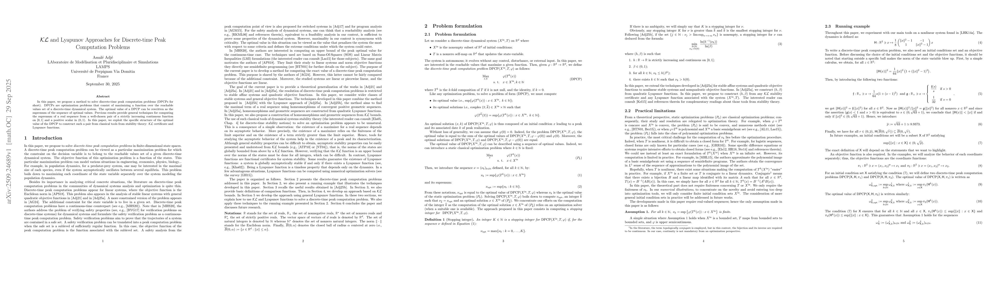 Thumbnail for $\mathcal{KL}$ and Lyapunov Approaches for Discrete-time Peak
  Computation Problems