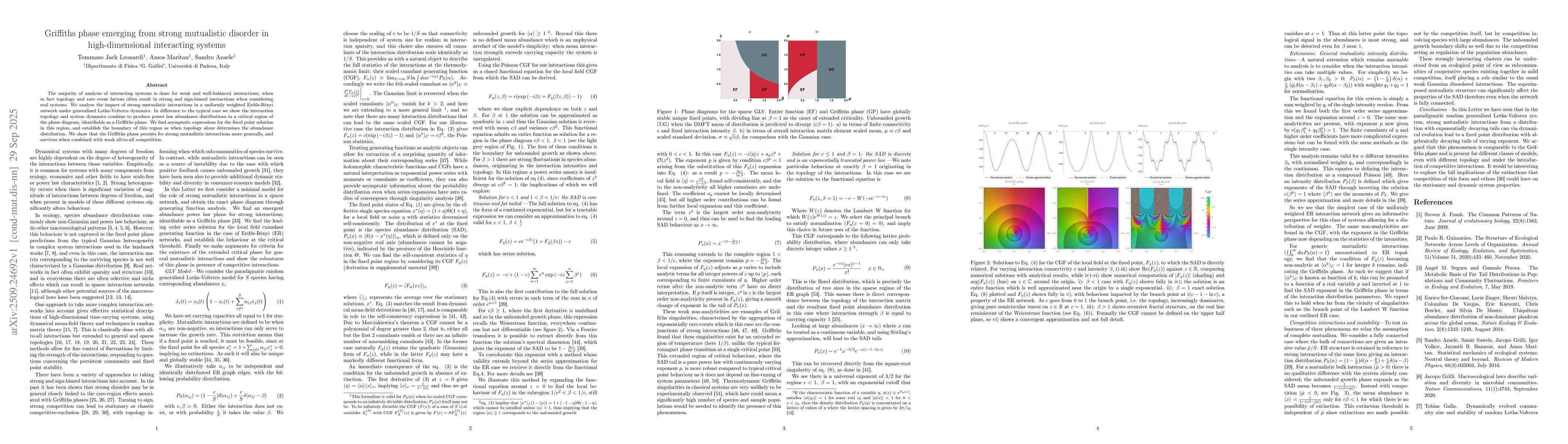 Thumbnail for Griffiths phase emerging from strong mutualistic disorder in
  high-dimensional interacting systems