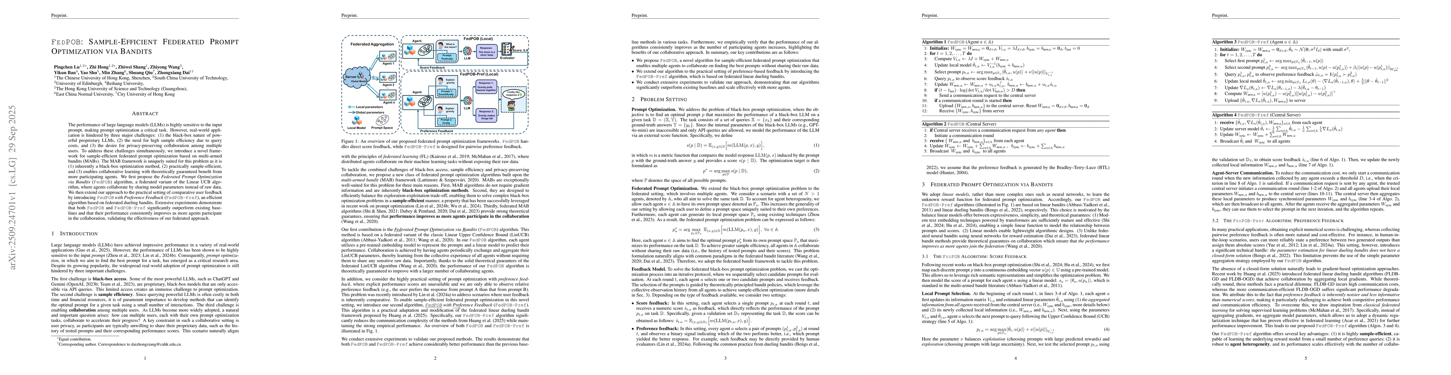 Thumbnail for FedPOB: Sample-Efficient Federated Prompt Optimization via Bandits