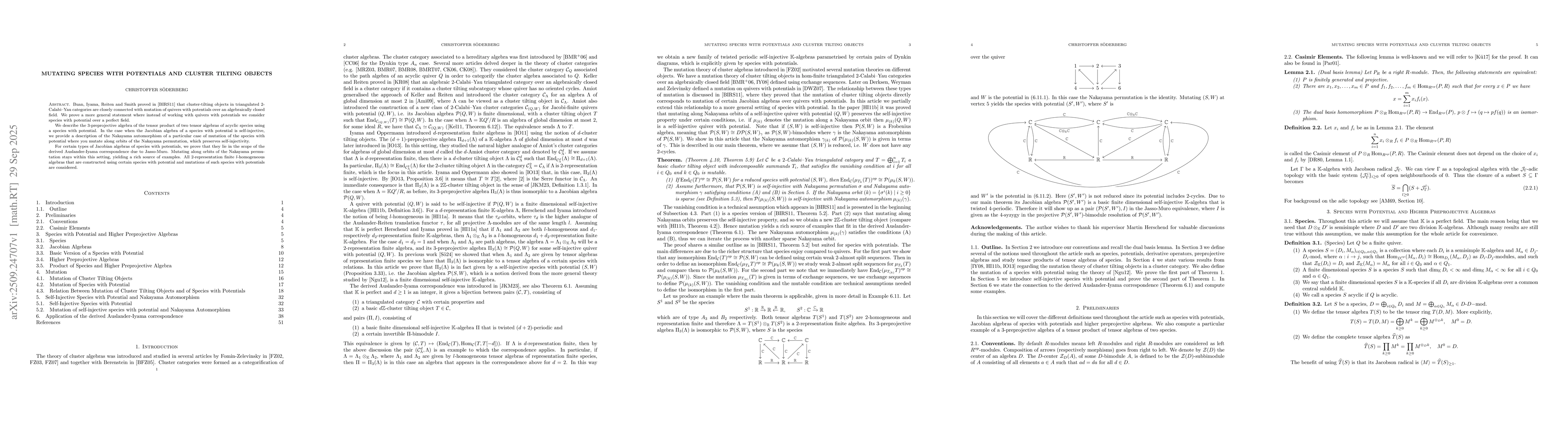 Thumbnail for Mutating Species with Potentials and Cluster Tilting Objects