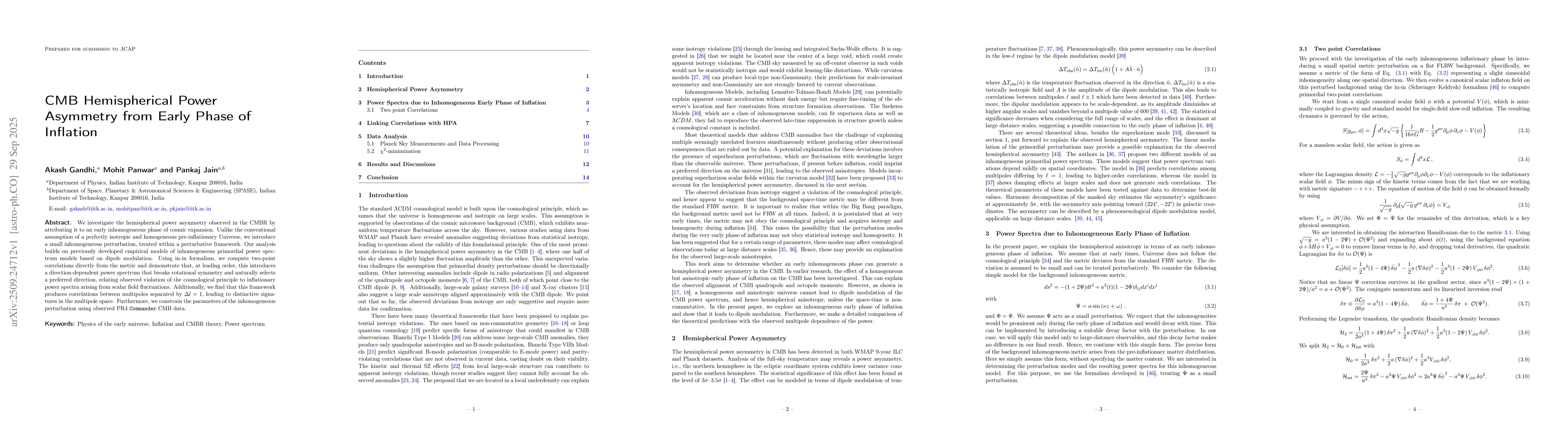 Thumbnail for CMB Hemispherical Power Asymmetry from Early Phase of Inflation