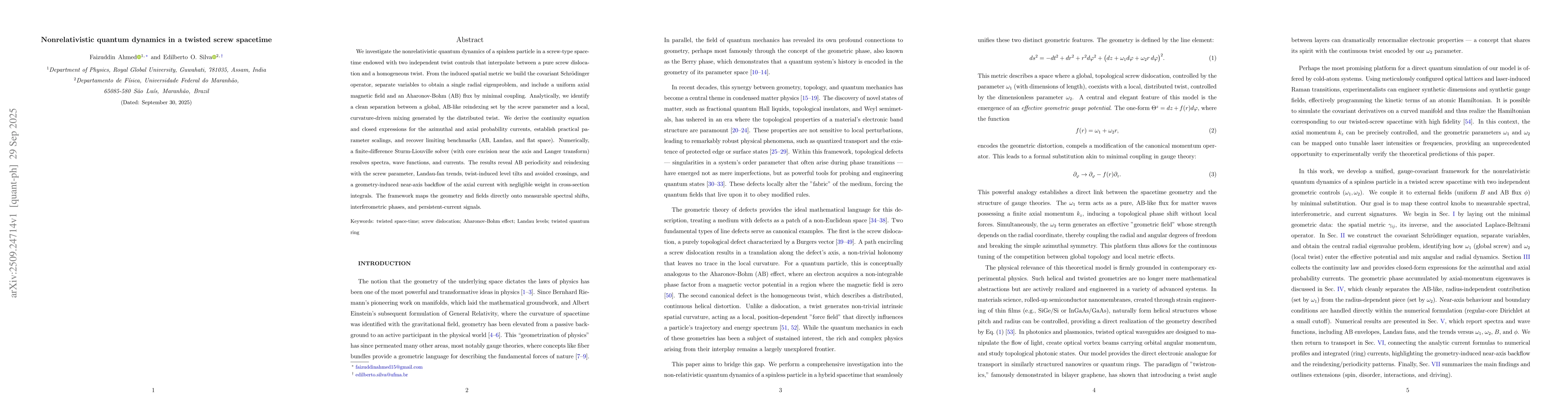 Thumbnail for Nonrelativistic quantum dynamics in a twisted screw spacetime