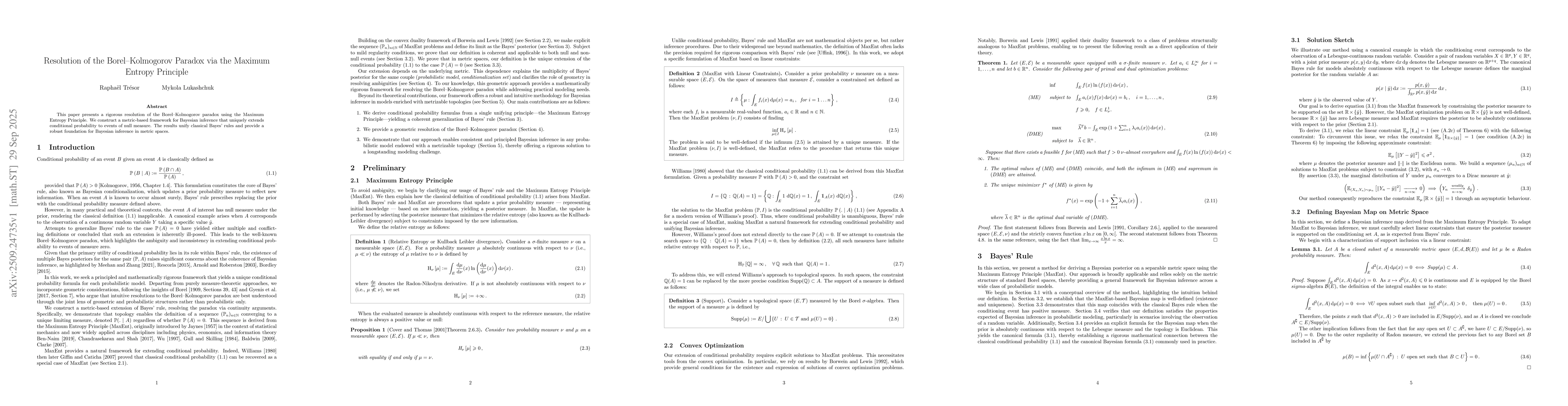Thumbnail for Resolution of the Borel-Kolmogorov Paradox via the Maximum Entropy
  Principle