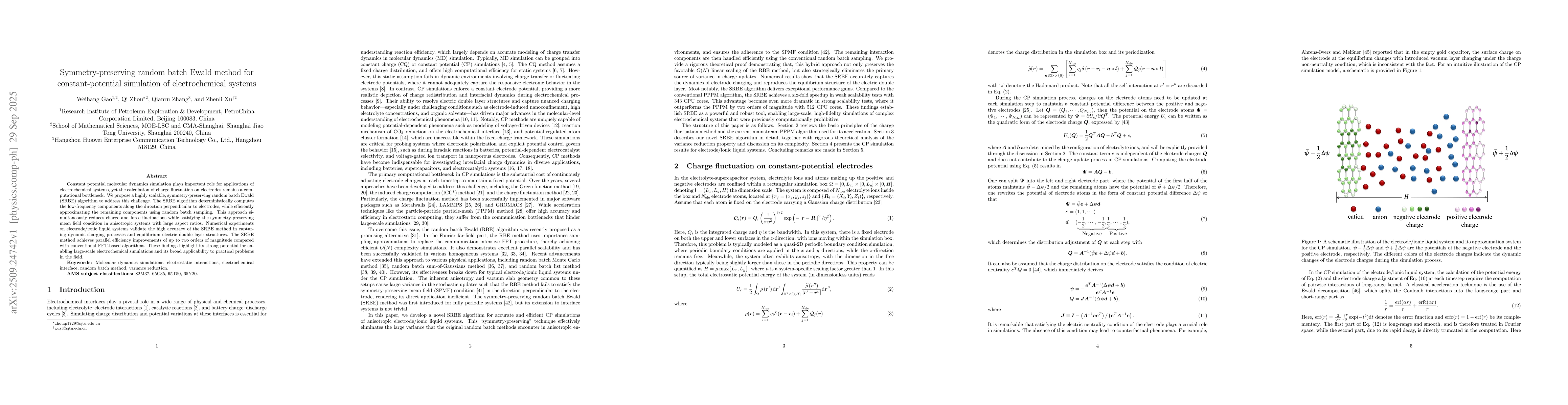 Thumbnail for Symmetry-preserving random batch Ewald method for constant-potential
  simulation of electrochemical systems